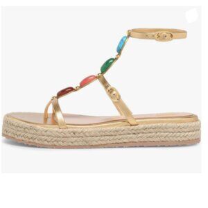 Maiyang Gold Charming Jewelled T-Strap Espadrille Platform Sandals Open Toe Shoe